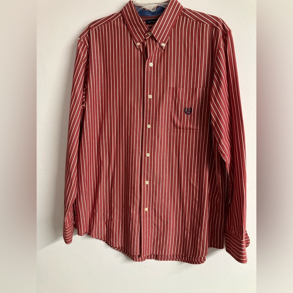 Chaps Men’s Long Sleeve Dress Shirt, Medium, Red/White Striped, Button Front